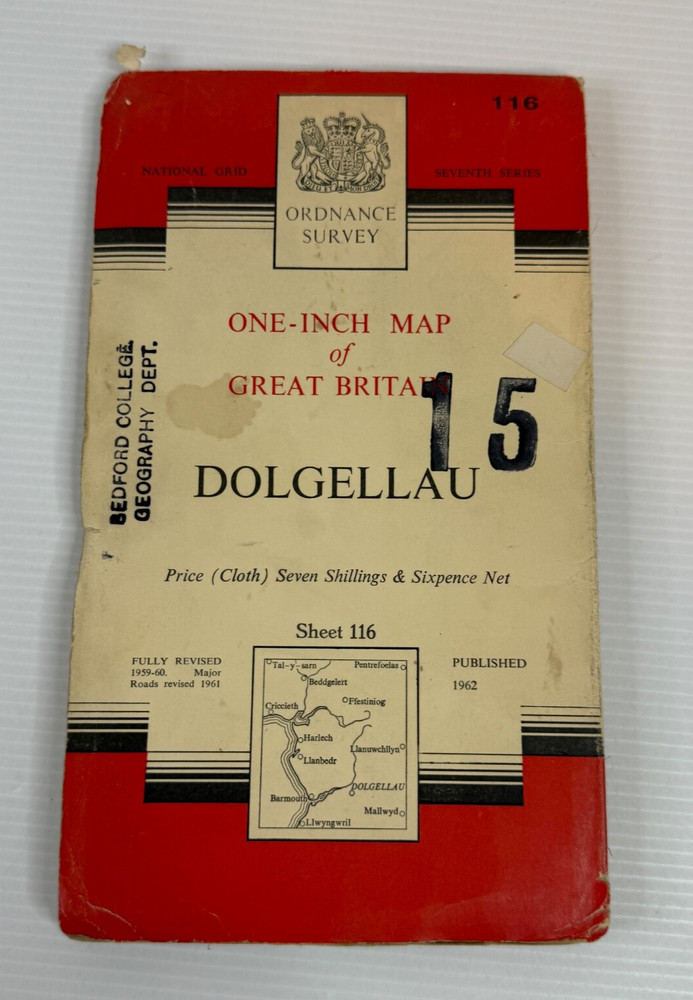 One Inch Ordnance Survey Map Sheet 116 Dolgellau 1962 Cloth – Vintage Foldout
