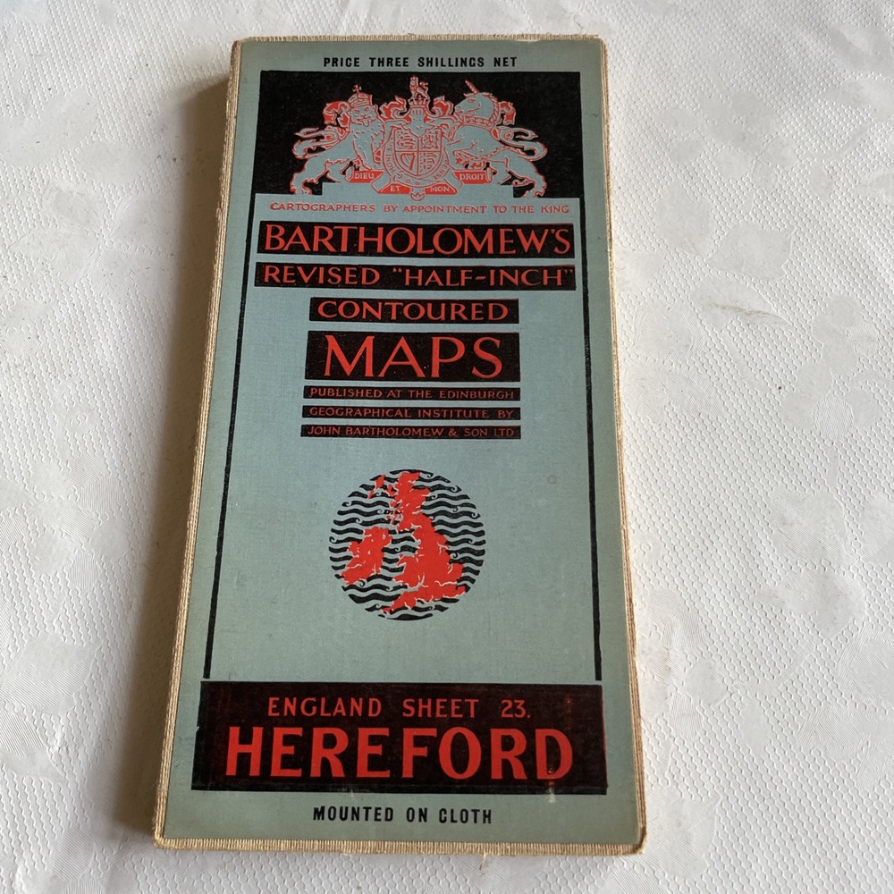 Hereford Vintage Bartholomew’s Half-Inch Contoured cloth mounted Map Sheet 23