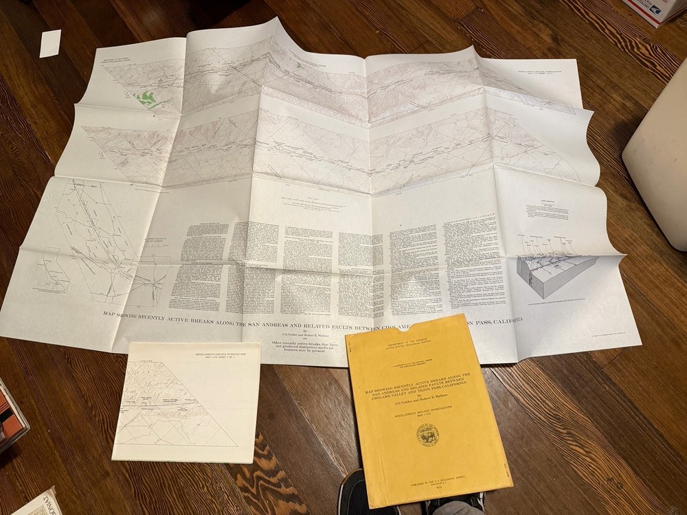 1970 USGS California Map SAN ANDREAS FAULT BETWEEN CHOLAME VALLEY TEJON PASS