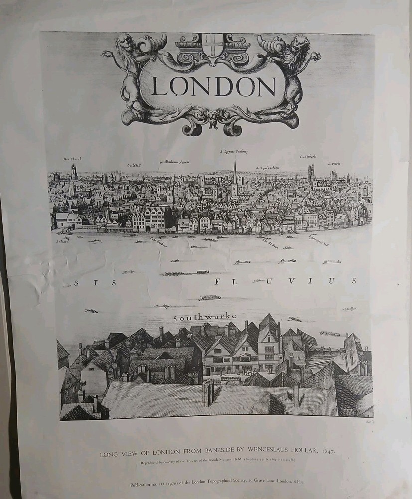 Very Rare Long view London bankside 1647 pub. no.112 Sheet 4 1970☆25×19needsfix☆