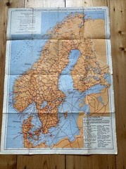 MOTORING MAP CARTE ROUTIERE KARTE FUR KRAFTFAHRER (circa 1937) Norway Sweden etc