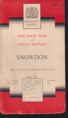 Snowdon National Grid Ordnance Survey One-Inch Map #107 1962 Cloth 7th Series