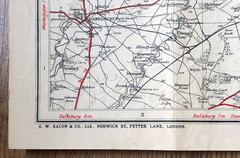Bacon’s motoring & cycling road map, Reading, early 1900s vintage, imperfect