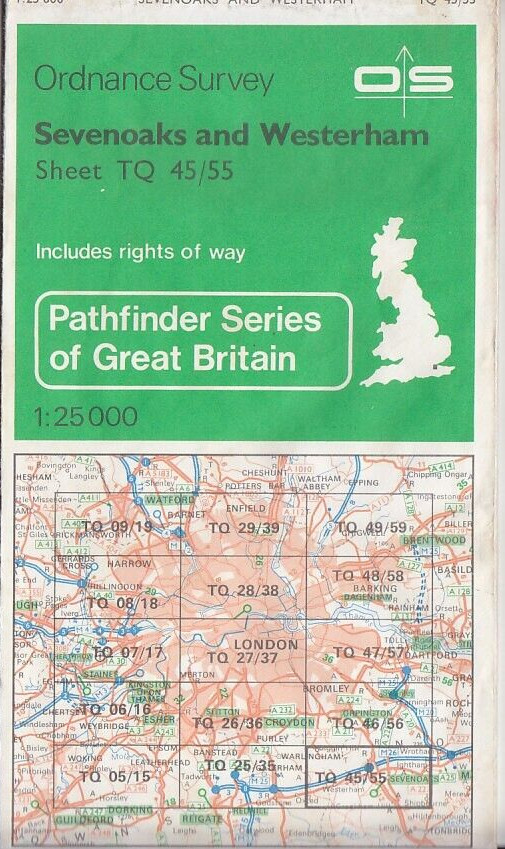 Ordnance Survey OS Map 1:25,000 Pathfinder Sheet TQ 45/55 Sevenoaks & Westerham