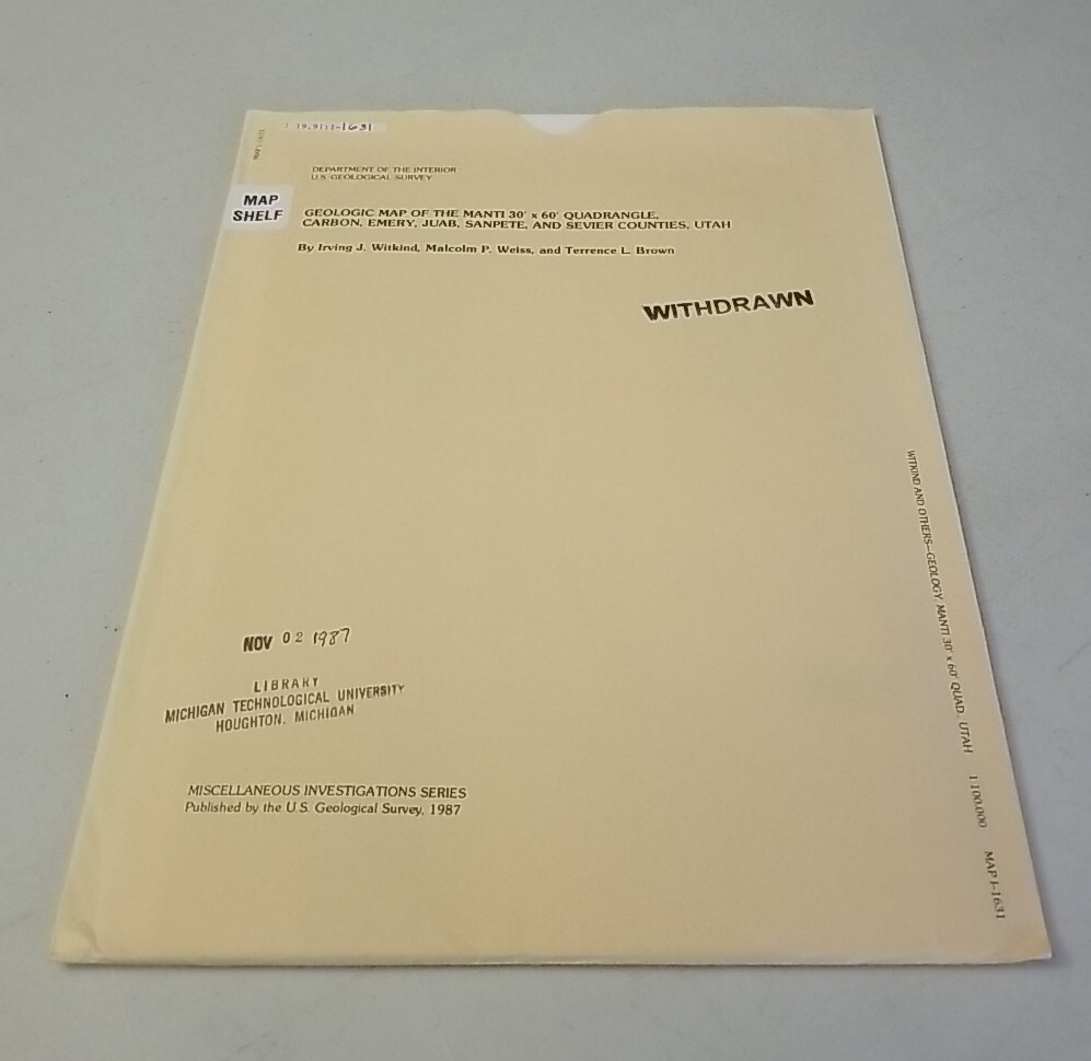 USGS Geologic Map Manti Quadrangle, Carbon Emery Juab Sanpete Sevier County UT