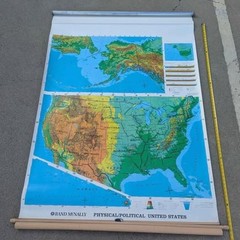 3 in 1 Vintage Rand McNally School Maps California, World & Political 66×50″