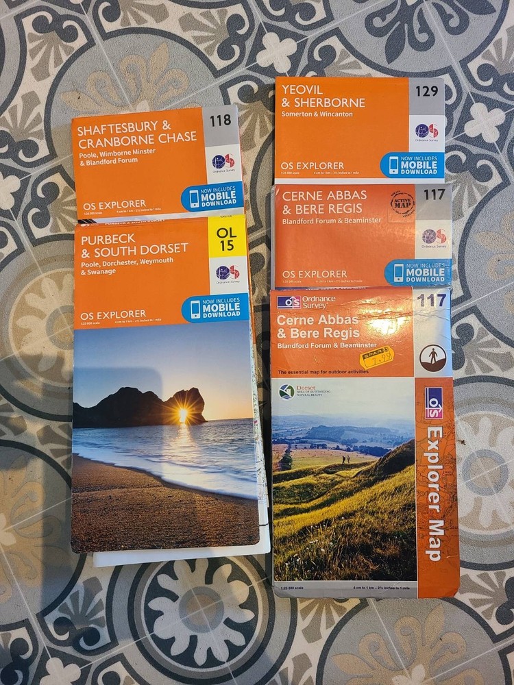 5x Ordnance Survey Maps OS Maps Dorset OL15 118 117 (x2) 129