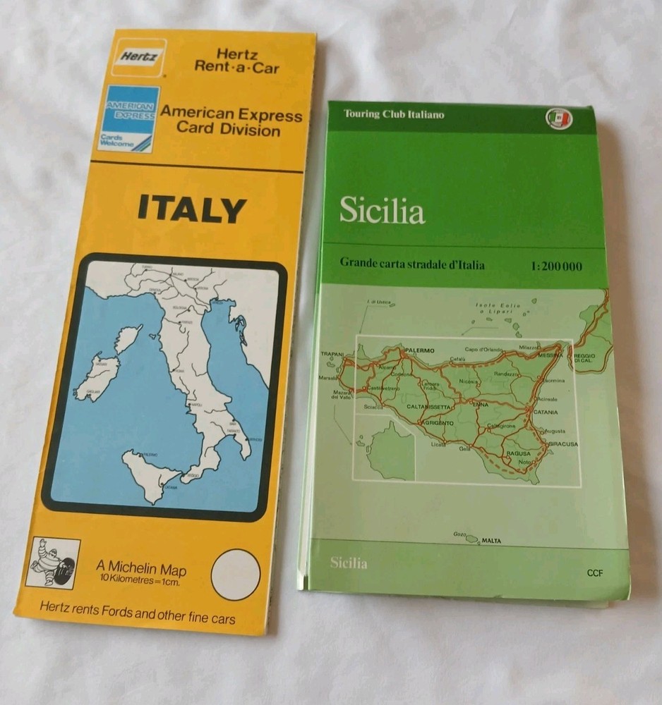 Italy – Touring Club Italiano 1:200,000 Road Map – Sicily 1995 2 Maps Lot Italy