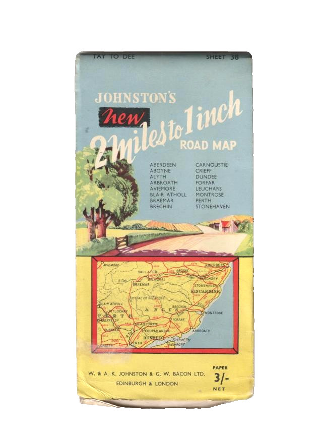 TAY TO DEE – JOHNSTON’S NEW 2 MILES TO 1 INCH ROAD MAP – vintage