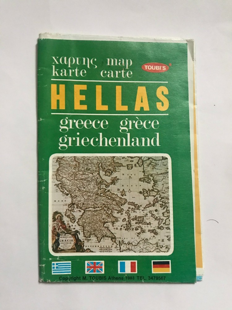 Rare Toubi’s 1983 Map Hellas Greece Tourist Travel Info + Atlas Eng/Fra/Ger/Gree