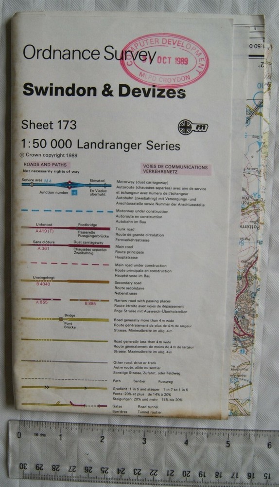 1989 OS Landranger map Sheet 173 Swindon & Devizes, second series, updated