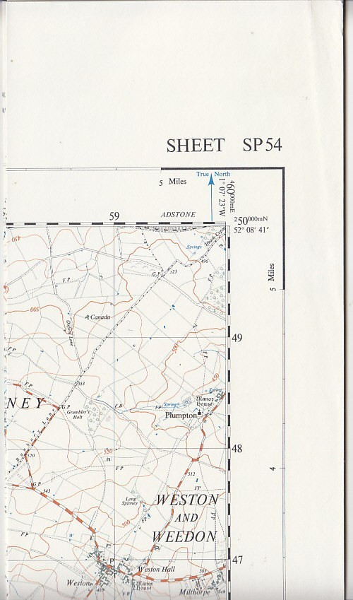 Ordnance Survey 1:25,000 First Series Map Sheet SP 54 Culworth