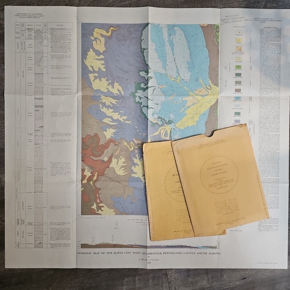 USGS Geologic Maps of Rapid City West & East Quadrangle Pennington County 1969 +