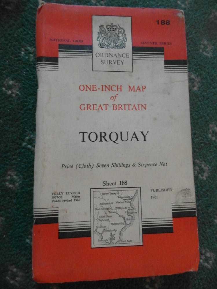 Ordnance Survey 1 Inch Map of Torquay& Environs , scale 1 Inch to 1 Statute Mile