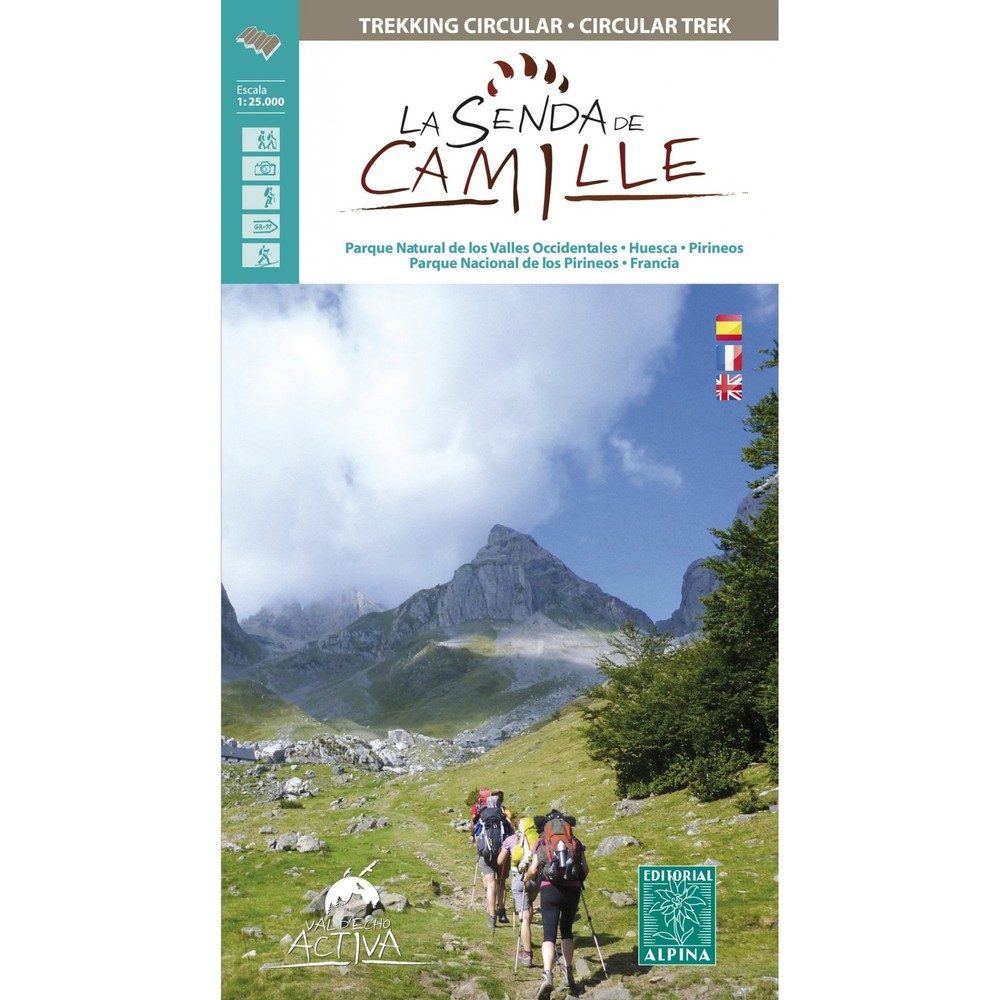 Spain Pyrennes Senda de Camille circular trek. Hiking map & fold out card