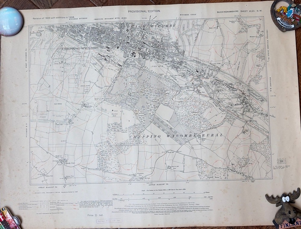 1944 OS Map High Wycombe Chepping Wycombe map #47 BucksNW Provisional Edition