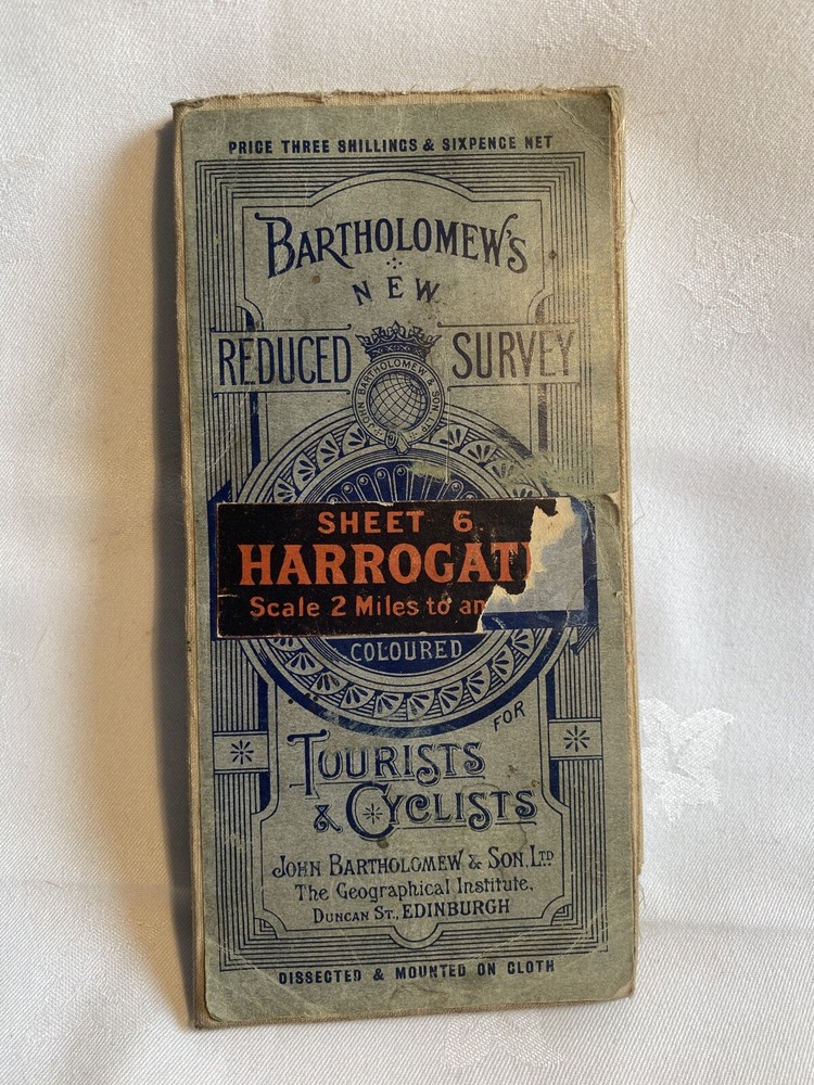 Vintage John Bartholomew Tourist & Cycling Map Mounted On Cloth Harrogate Dales