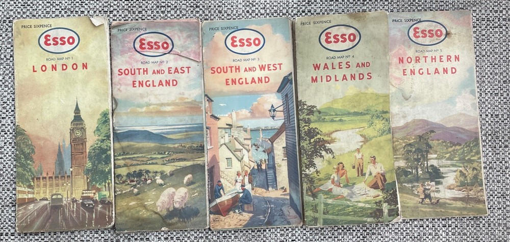 Vintage Esso Road Maps X 5 No 1-5 (folding sheet map)