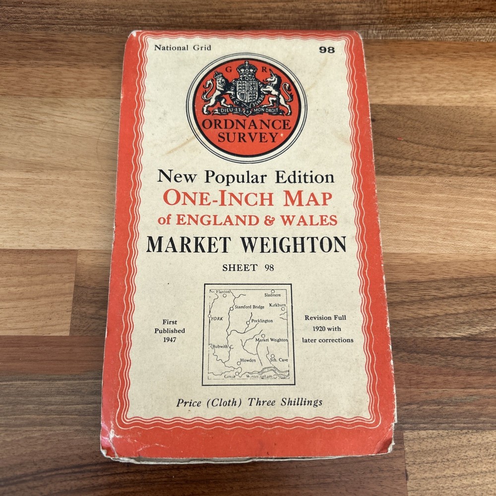 MARKET WEIGHTON Sheet 98 1947 CLOTH Sixth Edition Ordnance Survey 1 Inch Goole