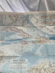 Vintage National Geographic Map West Indies March 1954