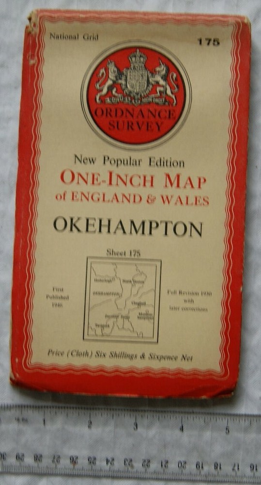 1946 OS 1″ linen map Sheet 175 Okehampton, New Popular Edition