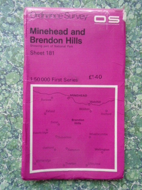 OS Ordnance Survey First Series Sheet Map 181 Minehead & Brendon Hills 1974 172G