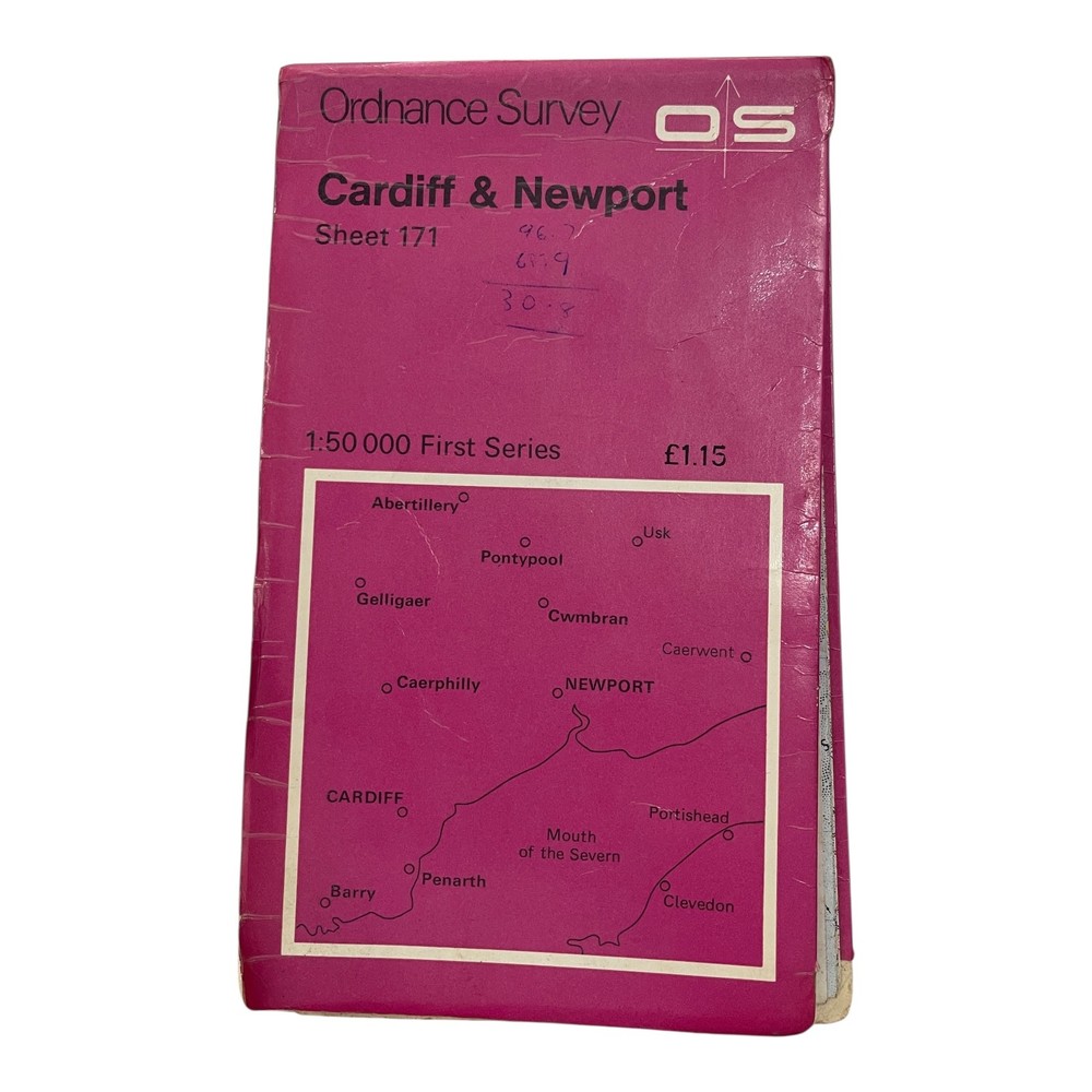 Vintage 1974 Ordnance Survey Map Cardiff & Newport Sheet 171 First Series