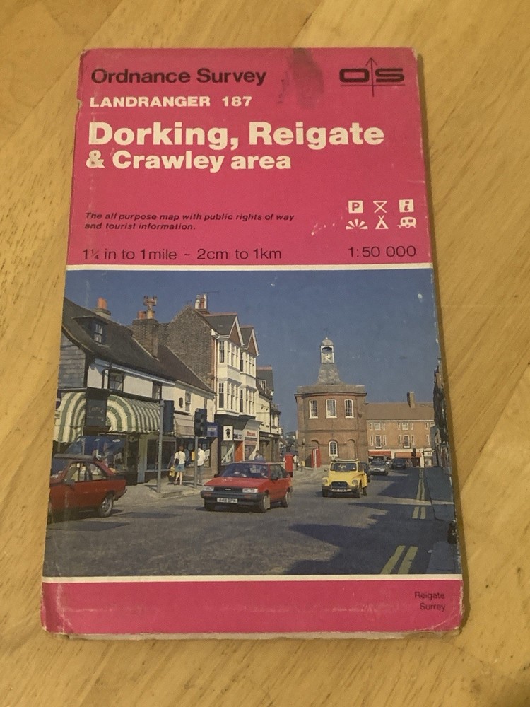 Ordnance Survey Landranger 187 Dorking Reigate Crawley Map 1985 OS 1:50,000