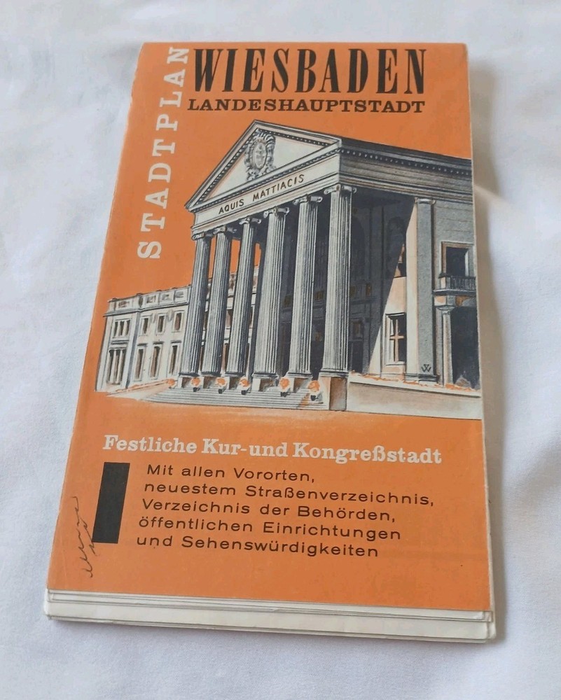 Vintage Map Wiesbaden, Landeshauptstadt Germany German Language City Capitol