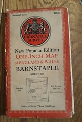 Ordnance Survey New Popular Edition 1″ map Barnstaple 163 (cloth) 1946