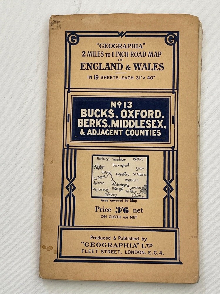 Vintage Geographia paper Map of Bucks, Oxford,Berks, Middlesex, no 13 1940’s