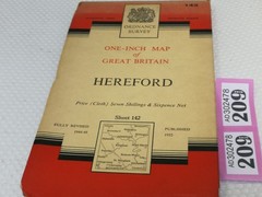 OS Ordnance Survey One Inch Cloth Map, of Hereford , Sheet 142 1948