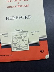 Vintage Ordnance Survey Map 7th series One Inch Cloth Mounted Hereford 1952