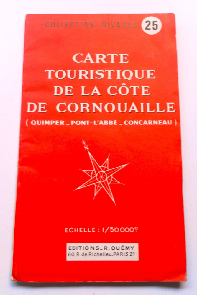 Vintage Map-Carte Touristique de la Cote de Cornouaille-Collection Rivages 25-VG