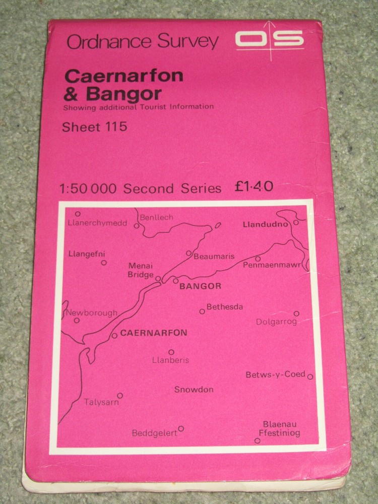 Ordnance Survey Landranger Map Sheet 115 Caernarvon & Bangor, incl Snowdon, 1974
