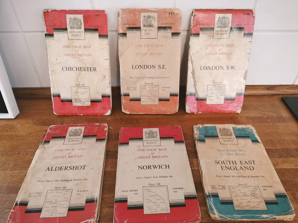 National Grid 5th & 7th Series Maps X 6 South East England-London-Chichester.