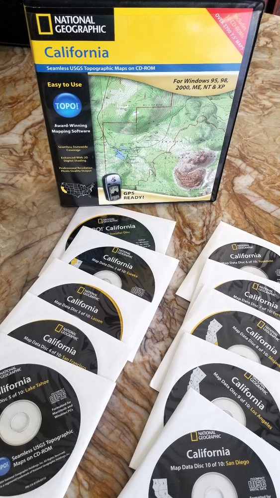 National Geographic Topographic Maps California – 10 CD-ROMS – USGS 7.5 min Topo