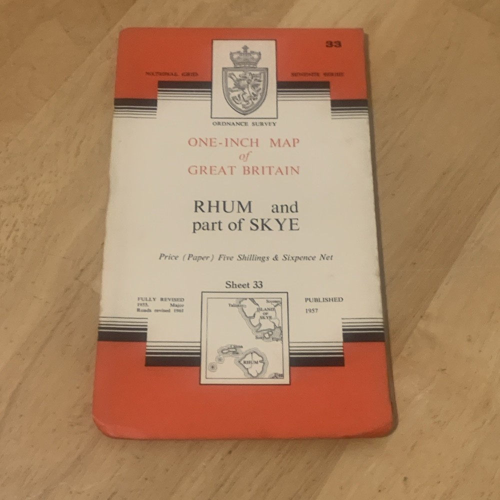 Ordnance Survey One Inch Map 33 Seventh Series Rhum and parts of Skye 1957 OS