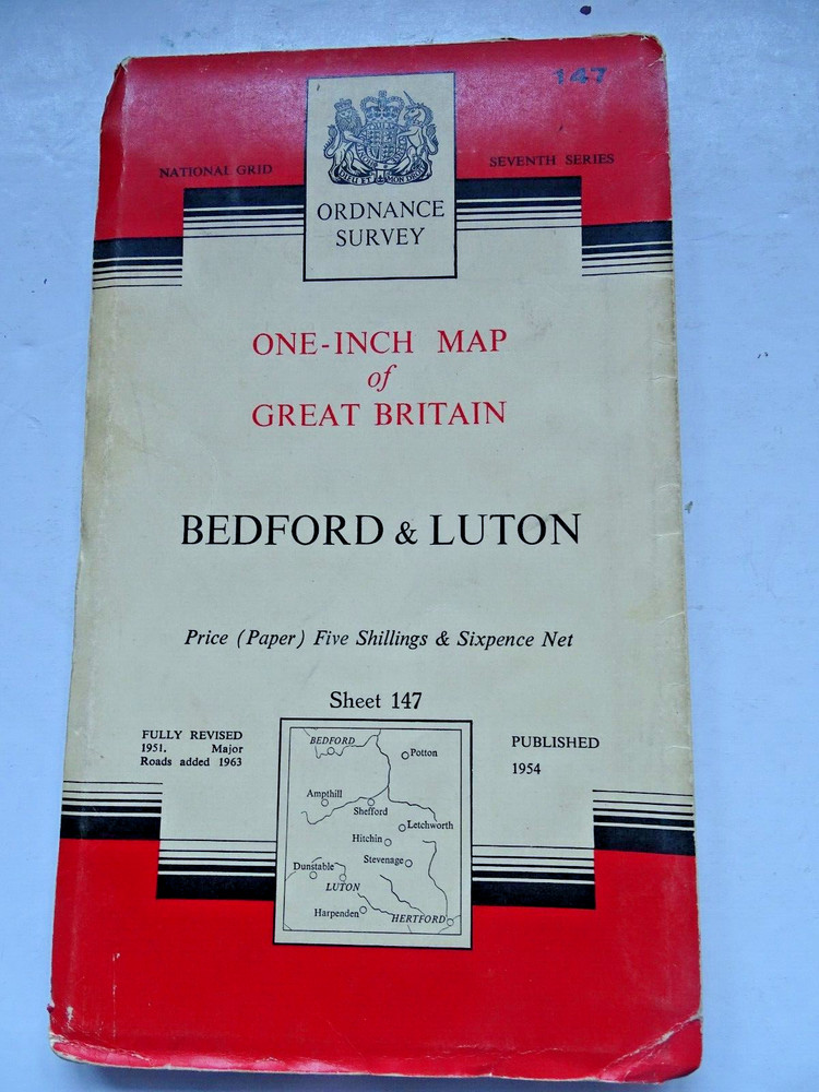Ordrnance Survey Map – Seventh Series – No. 14 – Bedford/Luton – Paper – 1954