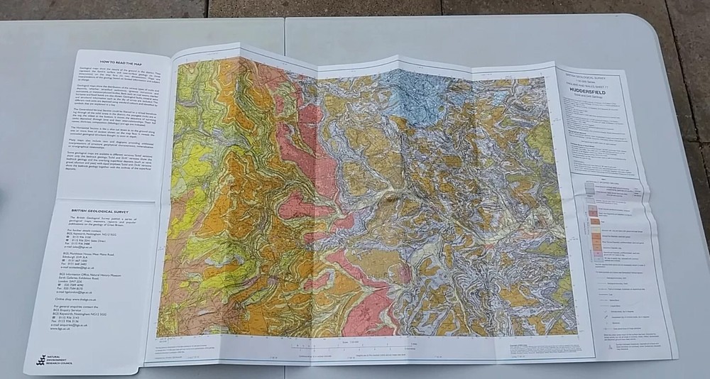 Ordnance Survey Geological Map, Huddersfield, Solid & Drift, Folded, Sheet 77