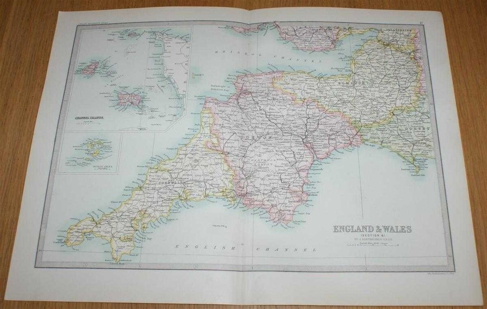 Map: 1890 West Country (Cornwall, Devon, Somerset) from Library Reference Atlas