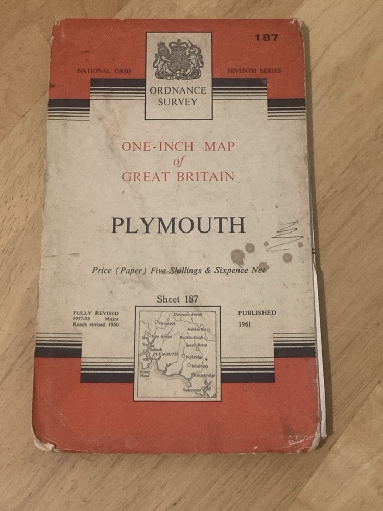 Ordnance Survey One Inch Map Sheet 187 Plymouth 1961 Seventh Series OS Map