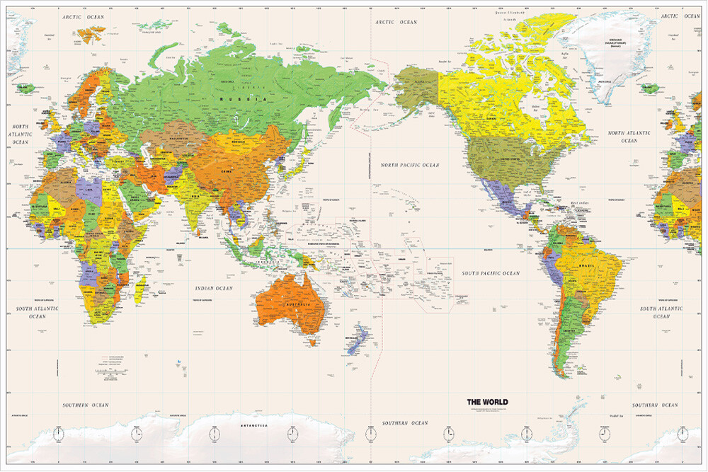 Map of The World Wall Chart Poster Mural School Classroom Home Decor（120x80cm ）
