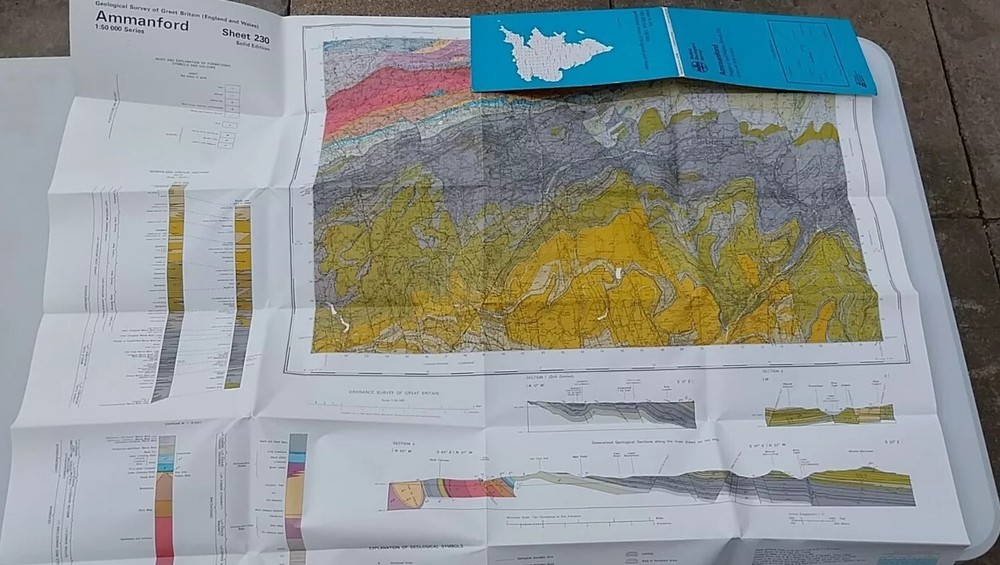 Ordnance Survey Geological Map, Ammanford, Solid & Drift, Folded Map, Sheet 230