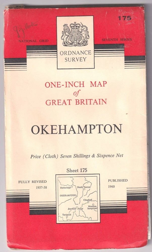 ORDNANCE SURVEY ONE INCH MAP: OKEHAMPTON (Seventh Series) – cloth