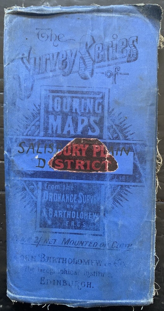 Antique Cloth Map – Bartholomew’s NEW REDUCED SURVEY – 32 SALISBURY PLAIN c 1910