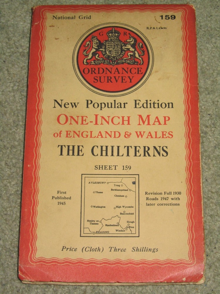 OS Ordnance Survey 1″ New Popular Edition sheet 159 The Chilterns; 1947 on cloth