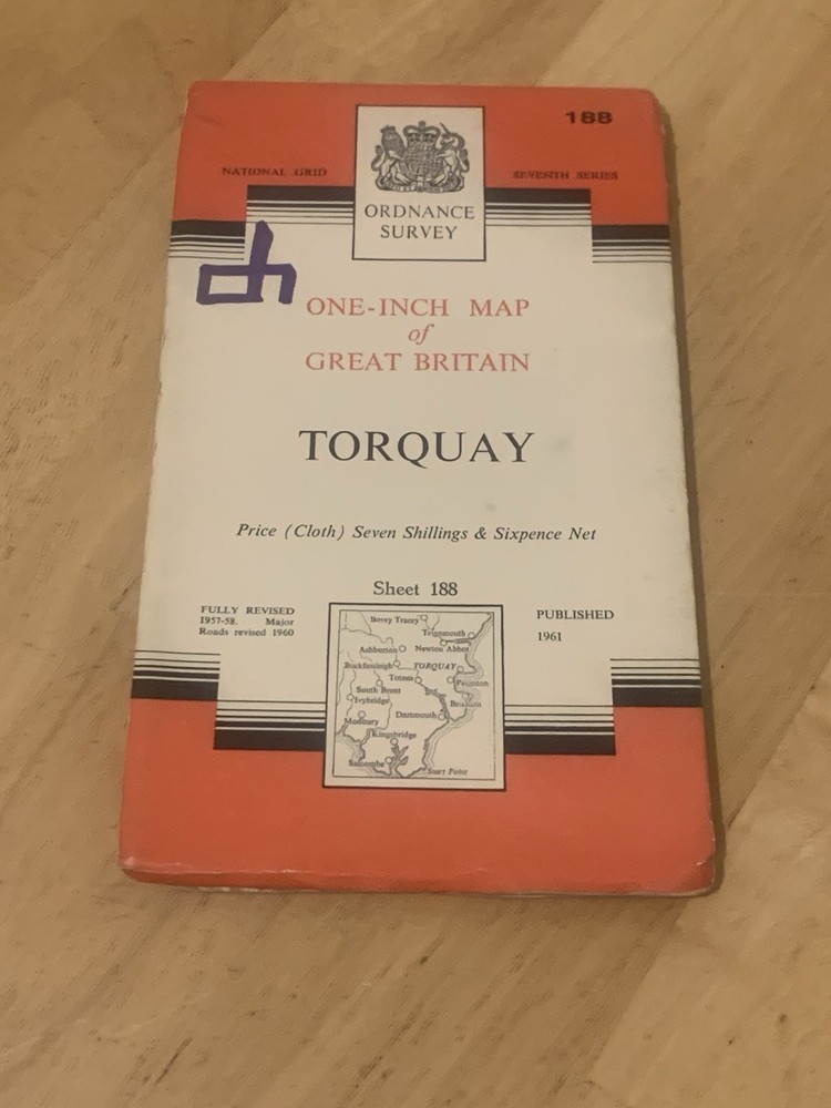 Ordnance Survey One Inch Map 188 Seventh series Torquay 1961 Cloth Map
