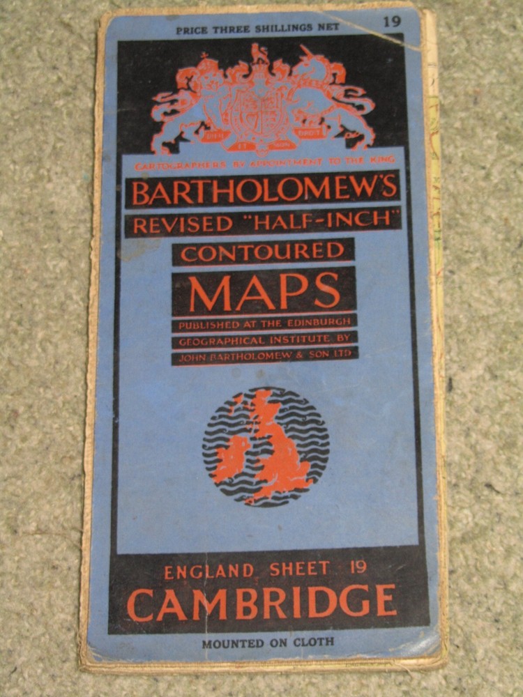 Bartholomews Revised Half Inch Map: sheet 19 Cambridge; 1933 on cloth