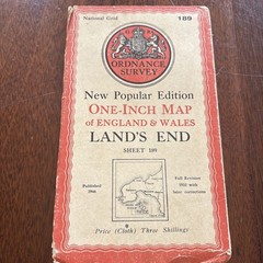 Vintage Ordnance Survey Land’s End Sheet 189 Map 1946 With Writing